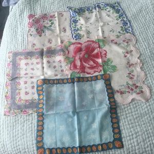 5 Vintage Colorful Cotton Linen Soft Handkerchiefs